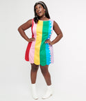 Plus 1960s Rainbow Stripe Scallop Mini Dress