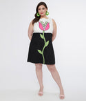 Plus Size Shift Above the Knee Colorblocking Embroidered Pocketed Dress