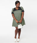 Plus Size Keyhole Fitted Short Sleeves Sleeves Collared Checkered Gingham Print Short Dress