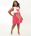 Plus Size Colorblocking Vintage Pocketed Flower(s) Embroidered Above the Knee Shift Dress