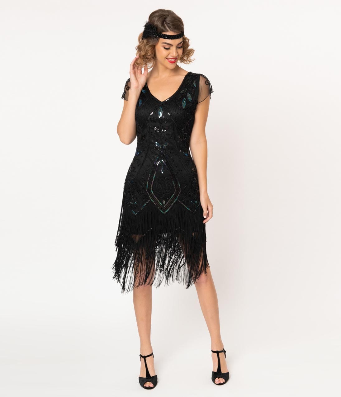 

Unique Vintage 1920S Black Beaded Noele Fringe Flapper Dress