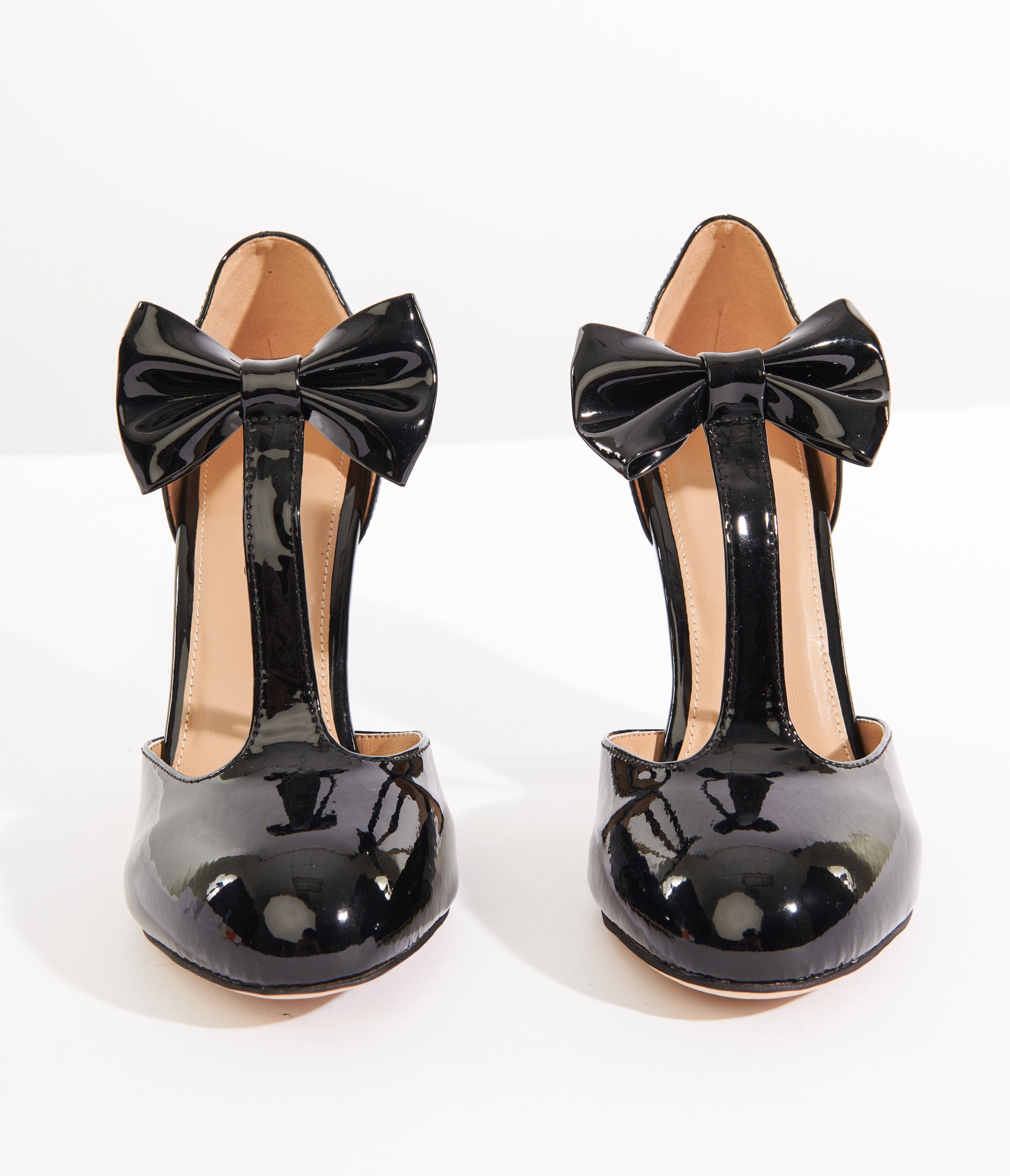 

Unique Vintage 1920S Black Patent Leatherette Bow T-Strap Heels