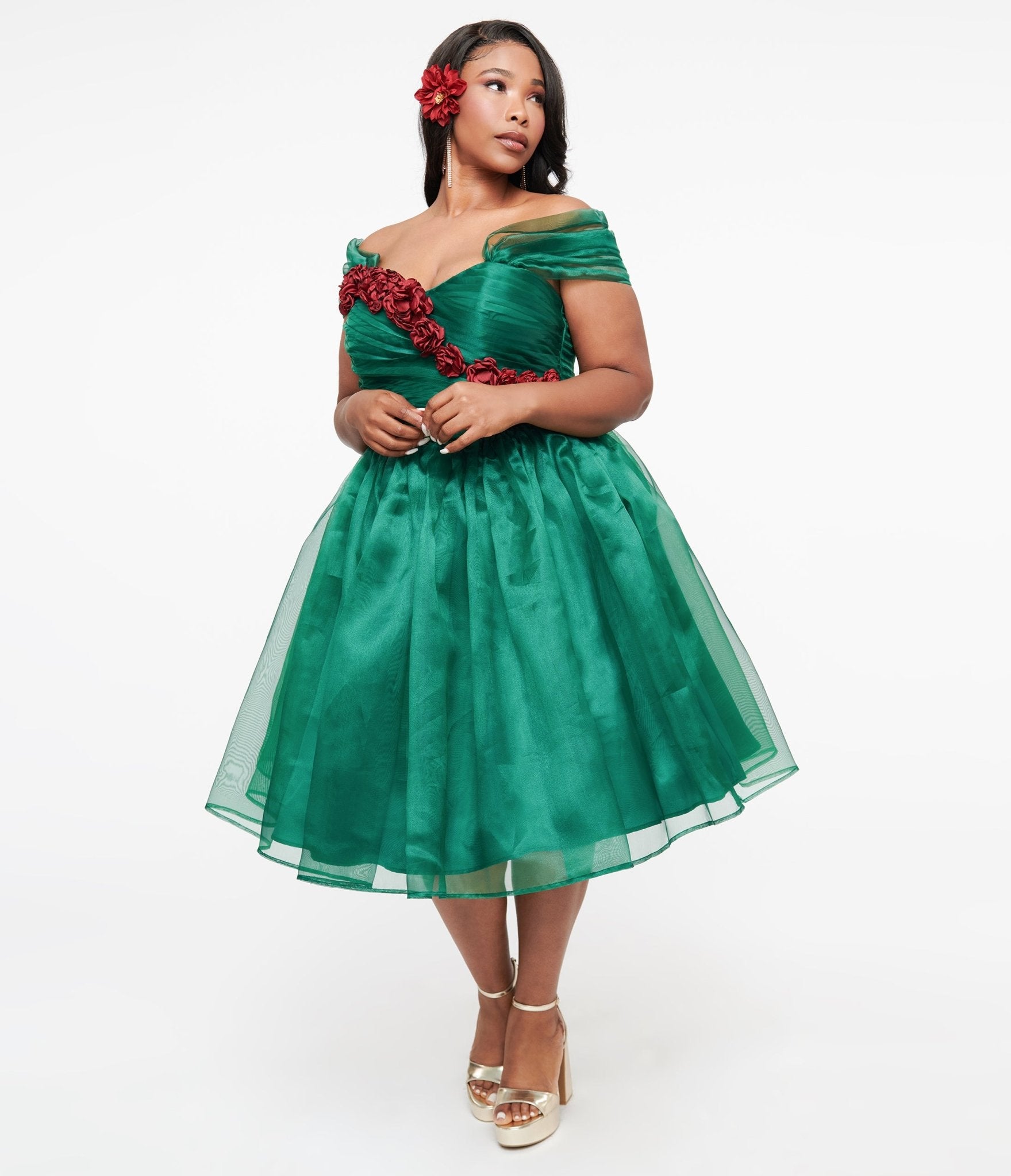 

Unique Vintage 1940S Emerald & Roses Garden State Swing Dress - Arriving In November