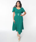 Pocketed Back Zipper Polka Dots Print Midi Dress