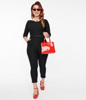 3/4 Sleeves Bateau Neck Fitted Jumpsuit