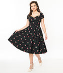 Swing-Skirt Dots Print Short Sweetheart Dress by Unique Vintage