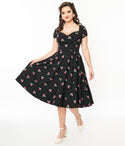 Swing-Skirt Dots Print Short Sleeves Sleeves Off the Shoulder Sweetheart Pleated Dress