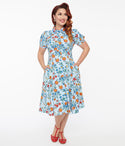 Button Front Pocketed Floral Print Collared Short Sleeves Sleeves Dress