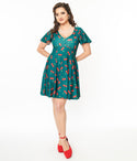 V-neck General Print Fitted Pocketed Knit Above the Knee Dress