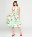 Checkered Gingham Print Halter Belted Self Tie Swing-Skirt Sleeveless Dress