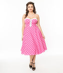 Swing-Skirt Smocked Spaghetti Strap Back Zipper Fitted Polka Dots Print Cotton Dress