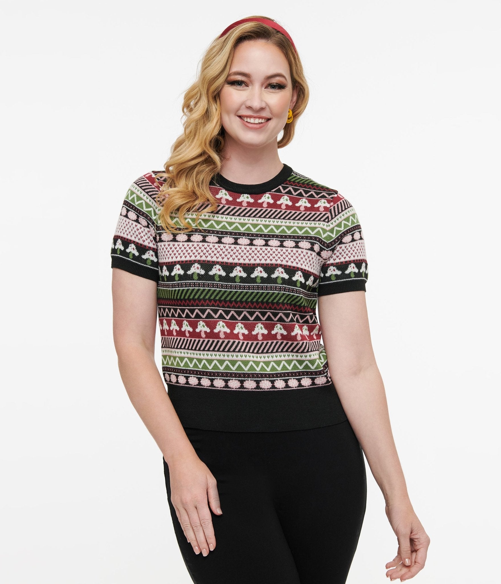 Unique Vintage 1950s Mushroom Jacquard Sweater(XS/S)