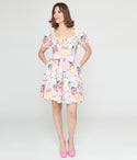 Back Zipper Fitted Pocketed Short Sleeves Sleeves General Print Fit-and-Flare Dress With a Sash
