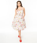 Swing-Skirt Cotton General Print Spaghetti Strap Fitted Dress