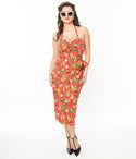 Crepe Faux Wrap Fitted Floral Print Halter Dress