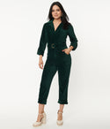 Belted Front Zipper Corduroy Jumpsuit