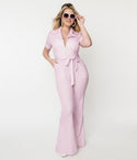 1970s Lavender & Zig Zag Wide Leg Jumpsuit