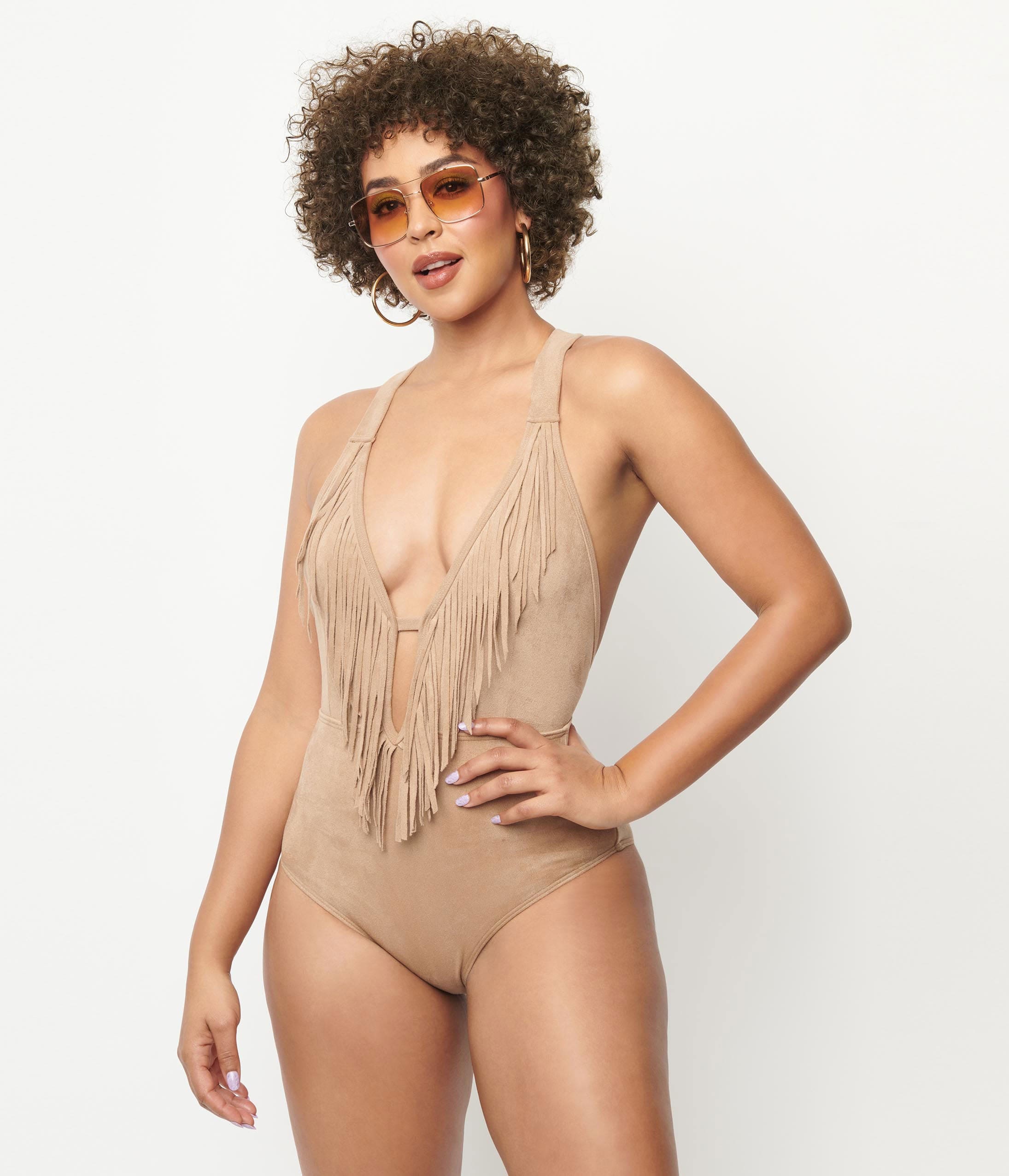 60s Swimsuits, 70s Bathing Suits | Retro Swimwear Unique Vintage 1970S Tan Suede Fringe Swimsuit $24.97 AT vintagedancer.com