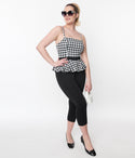 Knit Spaghetti Strap Dog Houndstooth Print Peplum Jumpsuit