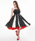 Swing-Skirt Striped Polka Dots Print Square Neck Dress