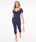 Belted General Print Sweetheart Tie Waist Waistline Puff Sleeves Sleeves Jumpsuit With a Sash and Ruffles