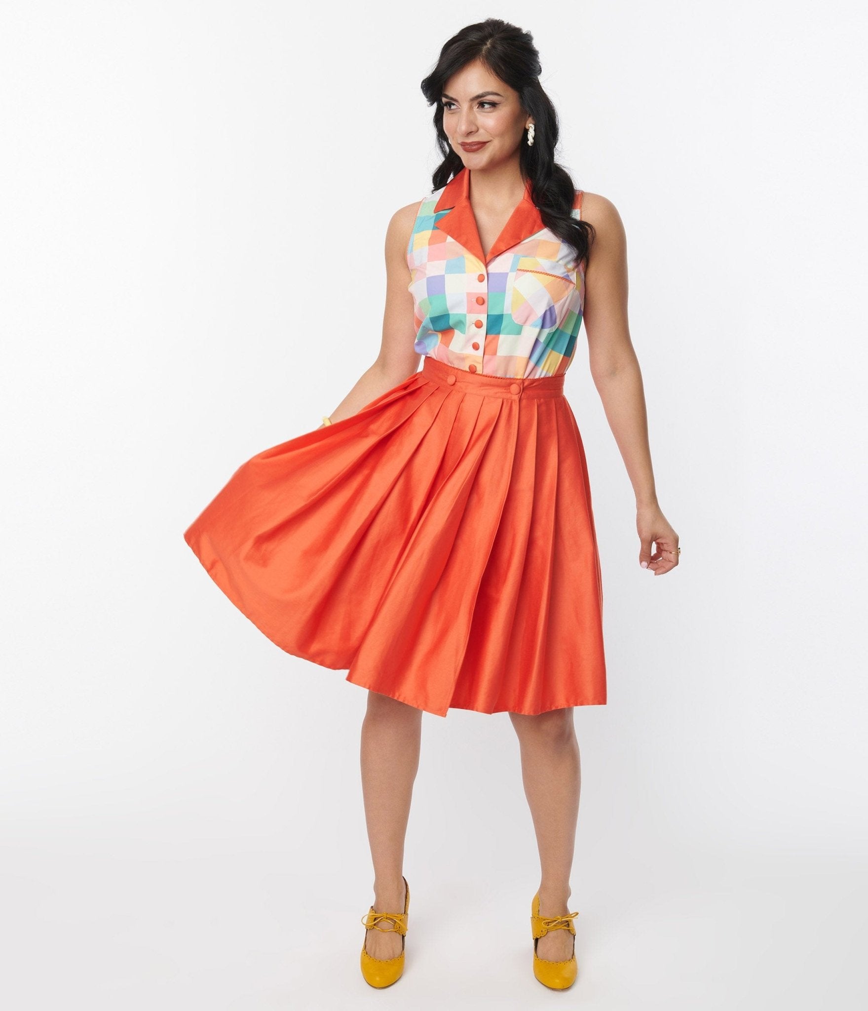 

Unique Vintage Orange Collins Wrap Swing Skirt