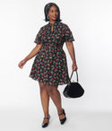 Plus Size Fit-and-Flare Button Front Fitted Flutter Short Sleeves Sleeves Dress