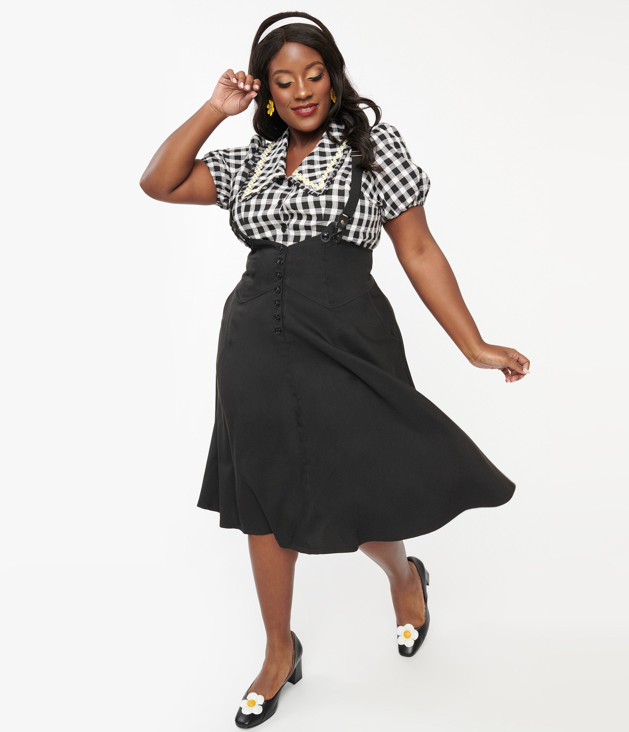 

Unique Vintage Plus Size 1950S Black Suspender Swing Skirt