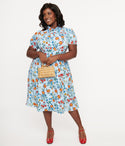 Plus Size Collared Button Front Pocketed Floral Print Short Sleeves Sleeves Dress