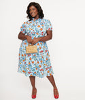 Plus Size Pocketed Button Front Floral Print Collared Short Sleeves Sleeves Dress