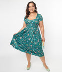 Plus Size Fitted Pocketed Knit Swing-Skirt Sweetheart Dress