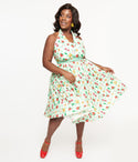 Plus 1950s Gingham Spooky Fruit Print Halter Swing Dress