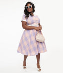 Plus 1950s Lavender & Gingham Cotton Alexis Swing Dress