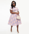 Plus Size Checkered Gingham Print Cotton Swing-Skirt Dress