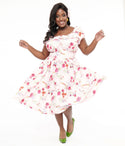 Plus Size Flutter Puff Sleeves Sleeves Off the Shoulder Floral Print Swing-Skirt Dress With Ruffles