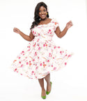 Plus Size Floral Print Swing-Skirt Flutter Puff Sleeves Sleeves Off the Shoulder Dress With Ruffles