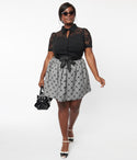 Plus Black & Houndstooth & Bows Flare Skirt