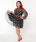 Plus Size Polka Dots Print Button Closure Back Zipper Fitted Dress