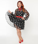 Plus Size Polka Dots Print Back Zipper Button Closure Fitted Dress