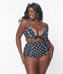 Plus Black & Polka Dot Ruched Swim Bottom