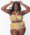 Plus Happy Groovy Rainbow Ruffle Swim Bottom