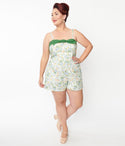 Plus Size General Print Pocketed Fitted Back Zipper Romper