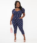 Plus Size Sweetheart Tie Waist Waistline General Print Belted Puff Sleeves Sleeves Jumpsuit With a Sash and Ruffles