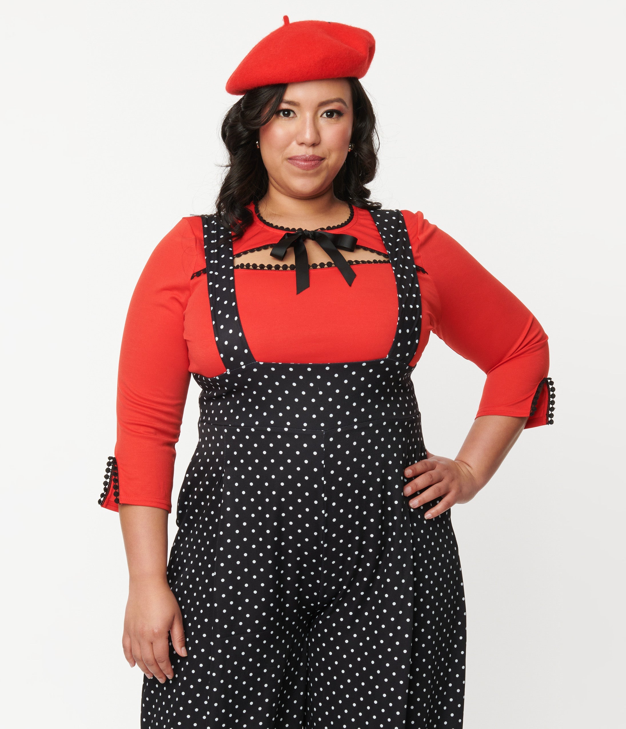 

Unique Vintage Plus Size Red Cutout Neck Tie Top