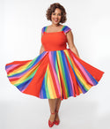 Plus Size Striped Print Square Neck Swing-Skirt Dress
