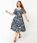 Plus Size General Print Swing-Skirt Crepe Short Sleeves Sleeves Pocketed Dress