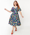 Plus Size Pocketed Swing-Skirt General Print Short Sleeves Sleeves Crepe Dress