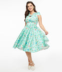 Fitted Back Zipper Piping Pocketed Floral Print Fit-and-Flare Dress