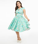 Fitted Back Zipper Piping Pocketed Fit-and-Flare Floral Print Dress