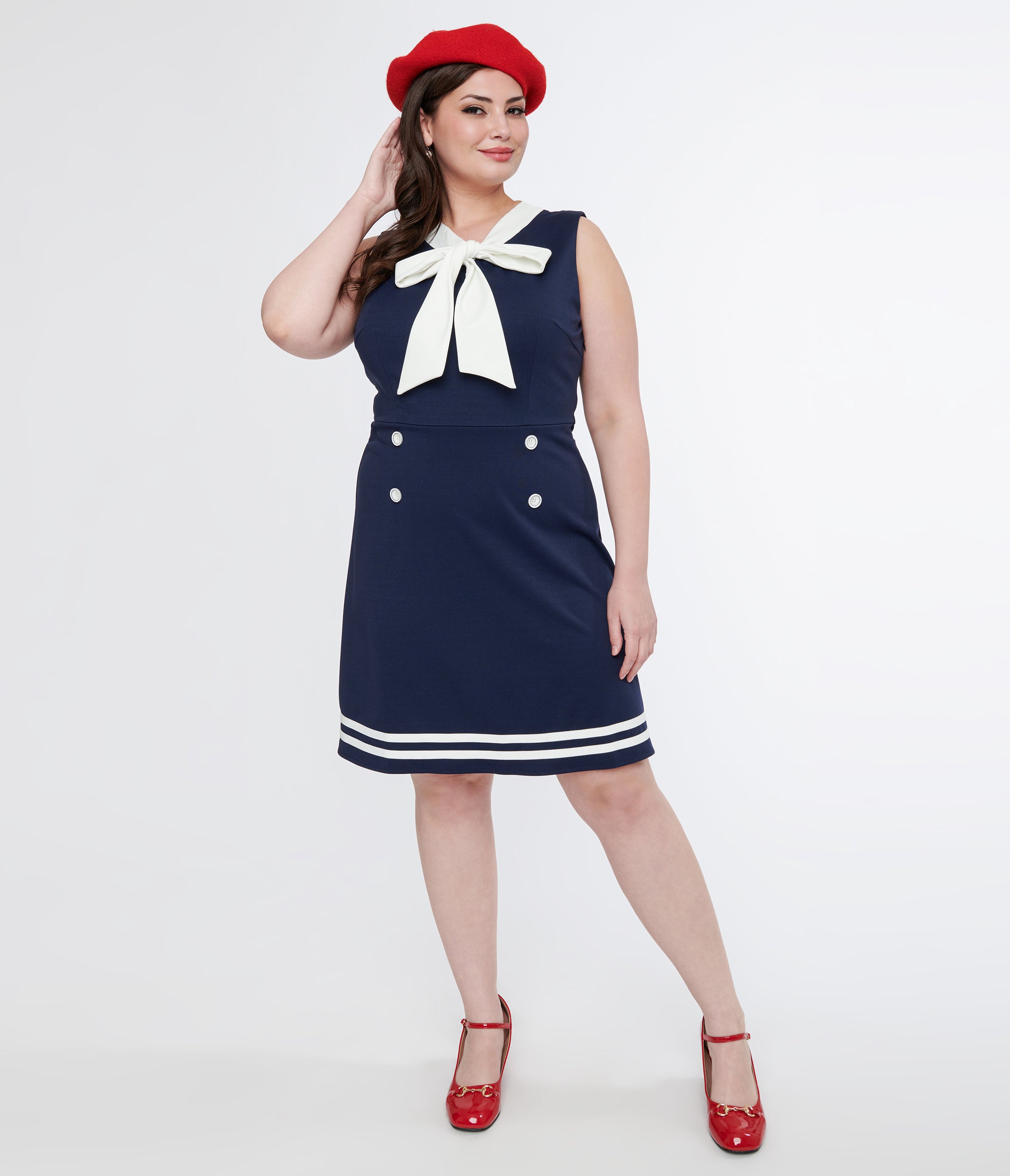 

Voodoo Vixen 1950S Navy & White Nautical Bow Dress